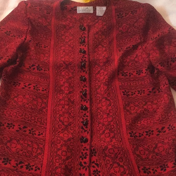 Liz Claiborne Red Black Button Up Design Tunic Top - Picture 4 of 8